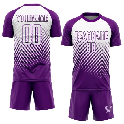 Personalized Purple White Abstract Geometric Triangles Sublimation Soccer Uniform Jersey Team Custom Name and Number