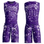 Personalized Purple White Abstract Grunge Art Round Neck Sublimation Basketball Suit Jersey Team Custom Name and Number