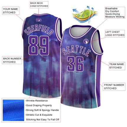 Personalized Purple White Abstract Watercolor Monsoon Authentic City Edition Basketball Jersey Team Custom Name and Number