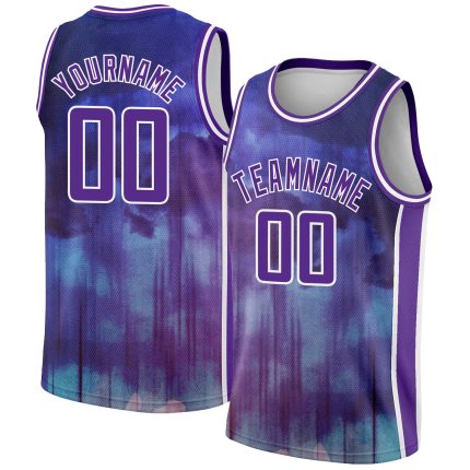Personalized Purple White Abstract Watercolor Monsoon Authentic City Edition Basketball Jersey Team Custom Name and Number