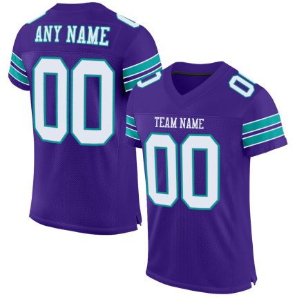 Personalized Purple White-Aqua Mesh Authentic Football Jersey Team Custom Name and Number