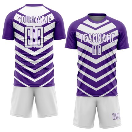 Personalized Purple White Arrow Shapes Sublimation Soccer Uniform Jersey Team Custom Name and Number