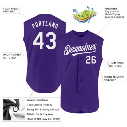 Personalized Purple White Authentic Sleeveless Baseball Jersey Team Custom Name and Number