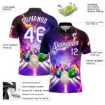 Personalized Purple White-Black 3D Pattern Design Billiards Performance Polo Shirt Team Custom Name and Number