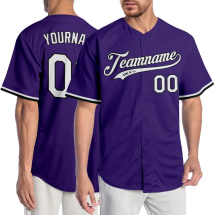 Personalized Purple White-Black Authentic Baseball Jersey Team Custom Name and Number