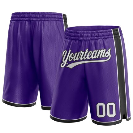 Personalized Purple White-Black Authentic Basketball Shorts Team Custom Name and Number
