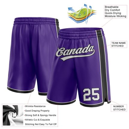 Personalized Purple White-Black Authentic Basketball Shorts Team Custom Name and Number