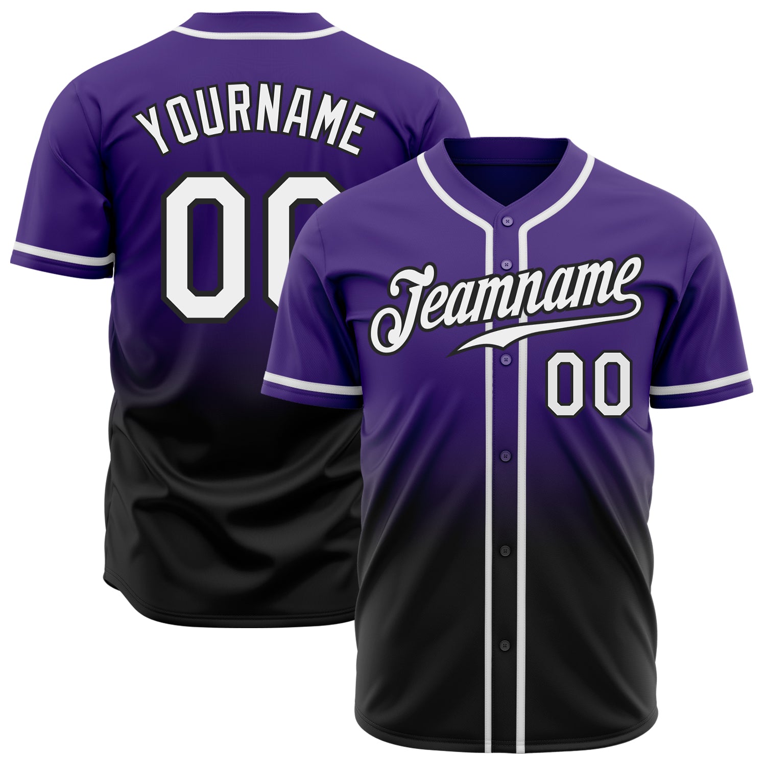 Personalized Purple White-Black Authentic Fade Fashion Baseball Jersey