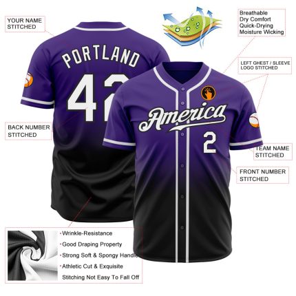Personalized Purple White-Black Authentic Fade Fashion Baseball Jersey
