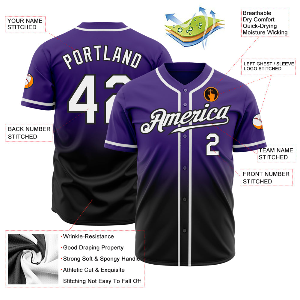 Personalized Purple White-Black Authentic Fade Fashion Baseball Jersey Personalized Purple White-Black Authentic Fade Fashion Baseball Jersey - Image 2