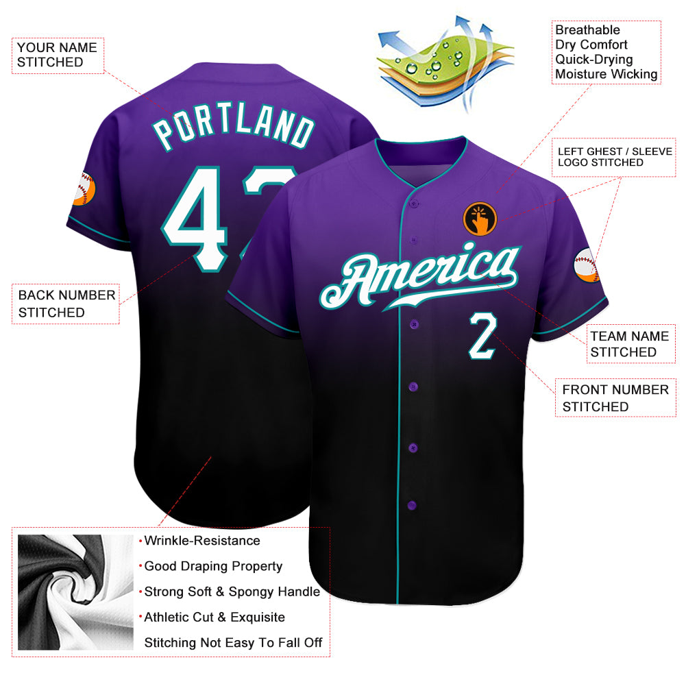 Personalized Purple White-Black Authentic Fade Fashion Baseball Jersey Team Custom Name and Number Personalized Purple White-Black Authentic Fade Fashion Baseball Jersey Team Custom Name and Number - Image 3