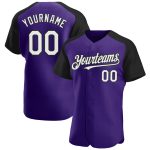 Personalized Purple White-Black Authentic Raglan Sleeves Baseball Jersey Team Custom Name and Number