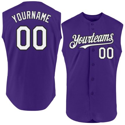 Personalized Purple White-Black Authentic Sleeveless Baseball Jersey Team Custom Name and Number