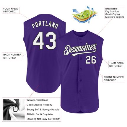 Personalized Purple White-Black Authentic Sleeveless Baseball Jersey Team Custom Name and Number