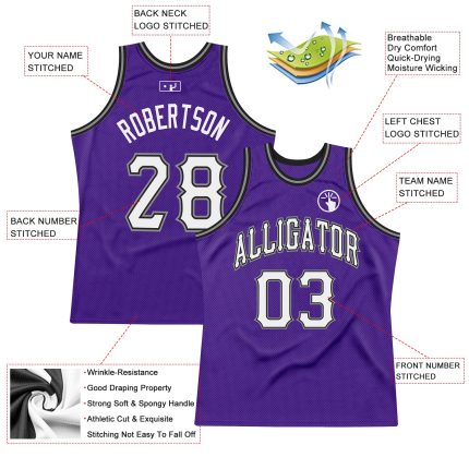 Personalized Purple White-Black Authentic Throwback Basketball Jersey Team Custom Name and Number