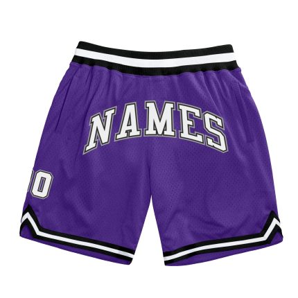 Personalized Purple White-Black Authentic Throwback Basketball Shorts Team Custom Name and Number