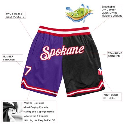Personalized Purple White-Black Authentic Throwback Split Fashion Basketball Shorts