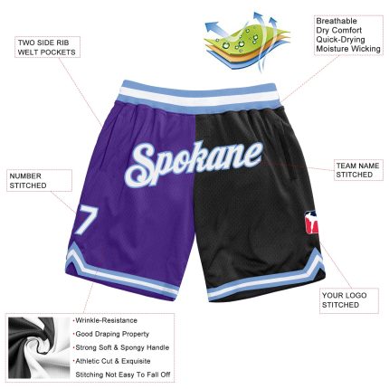 Personalized Purple White-Black Authentic Throwback Split Fashion Basketball Shorts Team Custom Name and Number