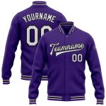 Personalized Purple White-Black Bomber Full-Snap Varsity Letterman Jacket