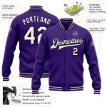 Personalized Purple White-Black Bomber Full-Snap Varsity Letterman Jacket