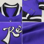 Personalized Purple White-Black Bomber Full-Snap Varsity Letterman Jacket Team Custom Name and Number