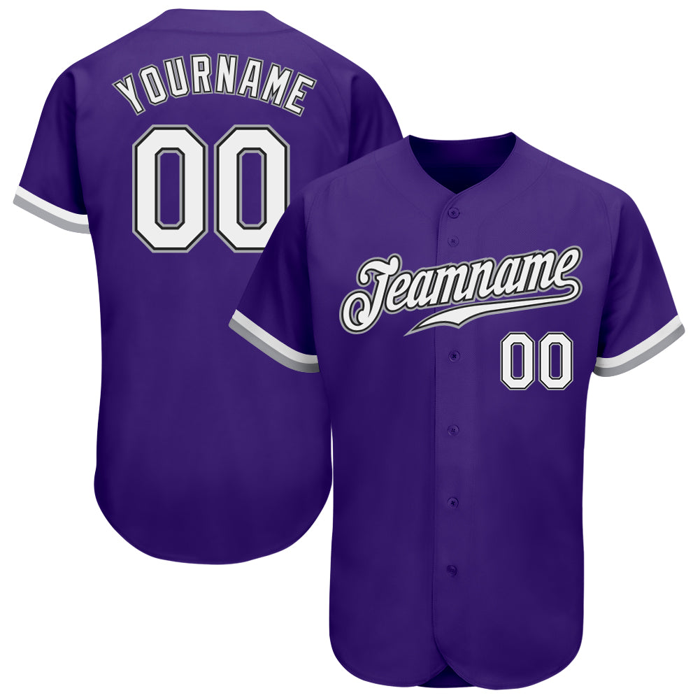 Personalized Purple White Black-Gray Authentic Baseball Jersey Team Custom Name and Number
