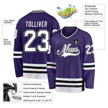 Personalized Purple White-Black Hockey Jersey