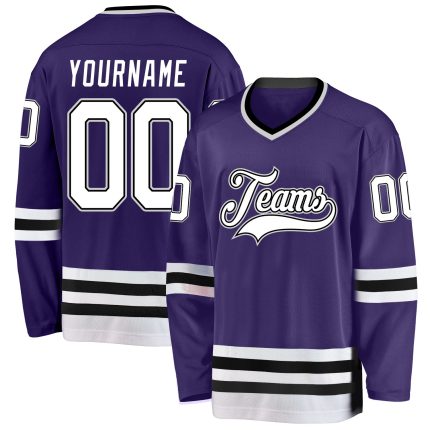 Personalized Purple White-Black Hockey Jersey