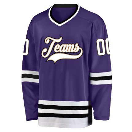 Personalized Purple White-Black Hockey Jersey Team Custom Name and Number