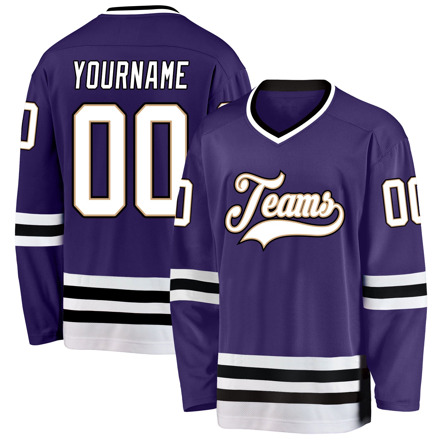 Personalized Purple White-Black Hockey Jersey Team Custom Name and Number