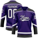 Personalized Purple White-Black Hockey Lace Neck Jersey Team Custom Name and Number