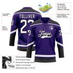 Personalized Purple White-Black Hockey Lace Neck Jersey Team Custom Name and Number