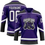 Personalized Purple White-Black Hockey Lace Neck Jersey Team Custom Name and Number