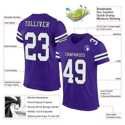 Personalized Purple White-Black Mesh Authentic Football Jersey