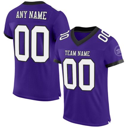 Personalized Purple White-Black Mesh Authentic Football Jersey Team Custom Name and Number