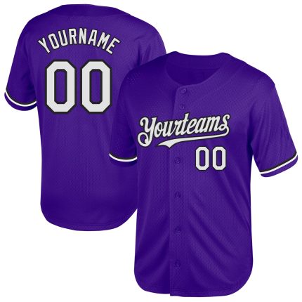 Personalized Purple White-Black Mesh Authentic Throwback Baseball Jersey Team Custom Name and Number
