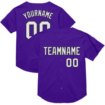Personalized Purple White-Black Mesh Authentic Throwback Baseball Jersey