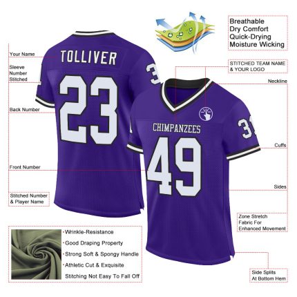 Personalized Purple White-Black Mesh Authentic Throwback Football Jersey Team Custom Name and Number