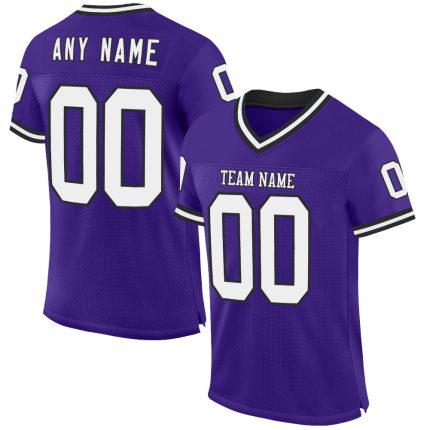 Personalized Purple White-Black Mesh Authentic Throwback Football Jersey Team Custom Name and Number