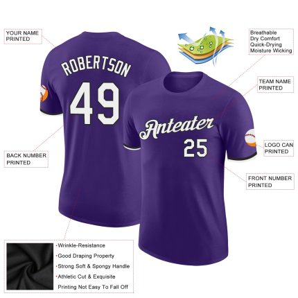 Personalized Purple White-Black Performance T-Shirt Team Custom Name and Number