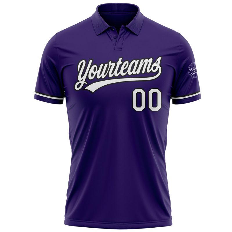 Personalized Purple White-Black Performance Vapor Golf Polo Shirt Team Custom Name and Number