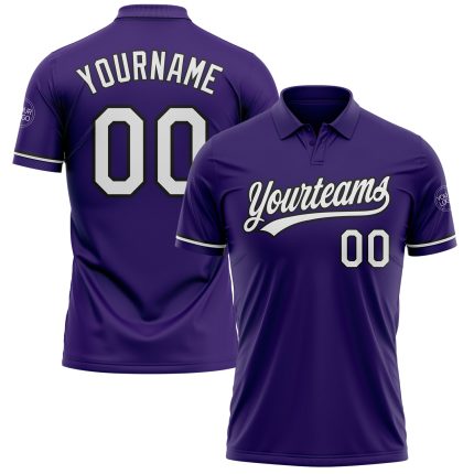 Personalized Purple White-Black Performance Vapor Golf Polo Shirt Team Custom Name and Number