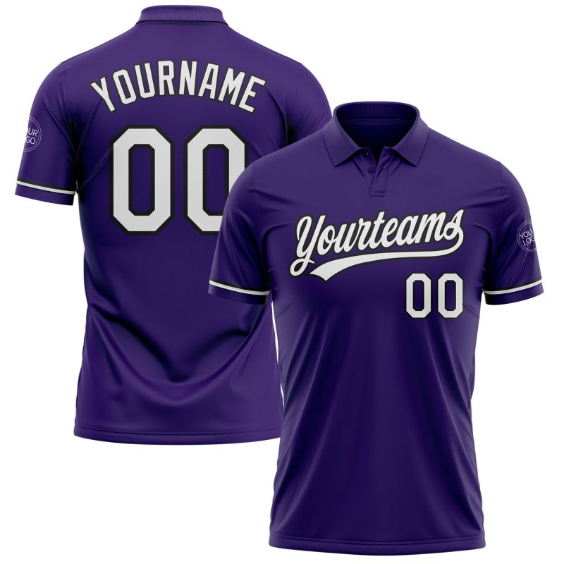 Personalized Purple White-Black Performance Vapor Golf Polo Shirt Team Custom Name and Number