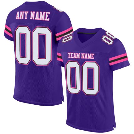 Personalized Purple White Black-Pink Mesh Authentic Football Jersey Team Custom Name and Number