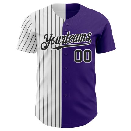Personalized Purple White-Black Pinstripe Authentic Split Fashion Baseball Jersey Team Custom Name and Number