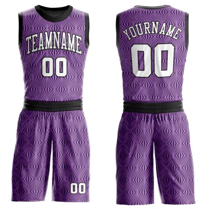 Personalized Purple White-Black Round Neck Sublimation Basketball Suit Jersey