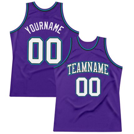Personalized Purple White Black-Teal Authentic Throwback Basketball Jersey Team Custom Name and Number