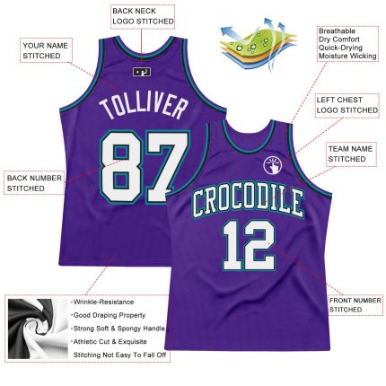 Personalized Purple White Black-Teal Authentic Throwback Basketball Jersey Team Custom Name and Number