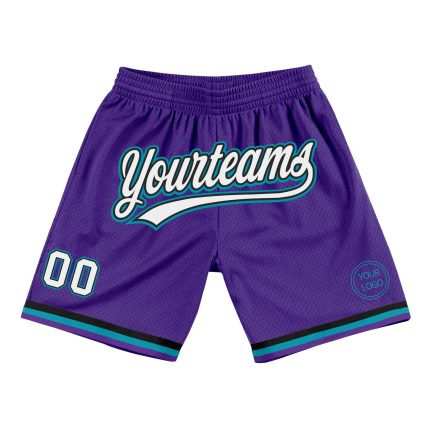 Personalized Purple White Black-Teal Authentic Throwback Basketball Shorts Team Custom Name and Number