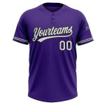 Personalized Purple White-Black Two-Button Unisex Softball Jersey Team Custom Name and Number